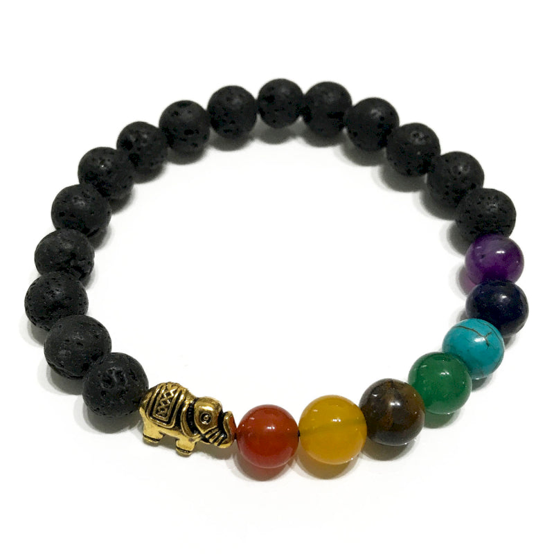 Pulsera 7 chackras de piedra lava con elefante